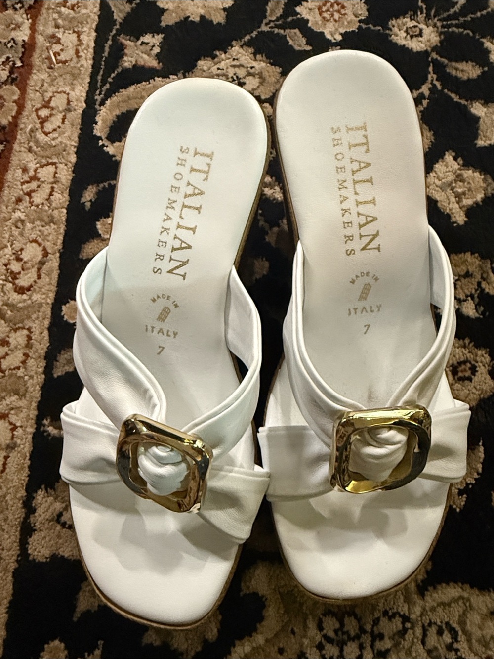 Italian Shoemakers White Wedge Sandals with Espadrille Platform